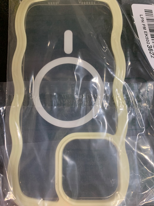 Photo 1 of QLTYPRI Magnetic for iPhone 14 Pro Max Case Compatible with Magsafe, Cute Curly Wave Frame Clear Case for Girls Women, Transparent TPU Bumper Shockproof Phone Cover for iPhone 14 Pro Max - Yellow