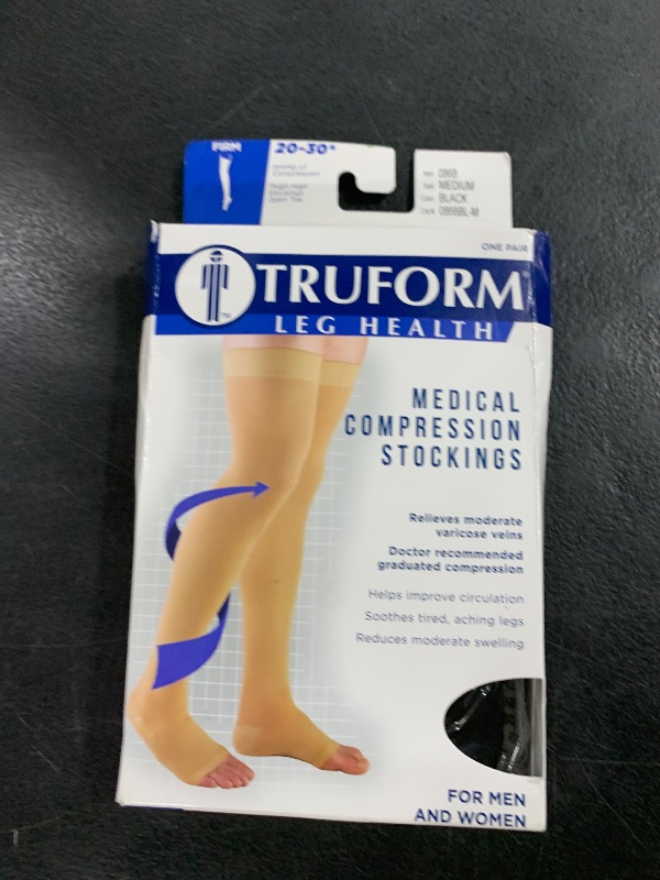 Photo 1 of Truform 20-30 mmHg Compression Stockings for Men and Women, Thigh High Length, Dot-Top, Open Toe, Black, Medium