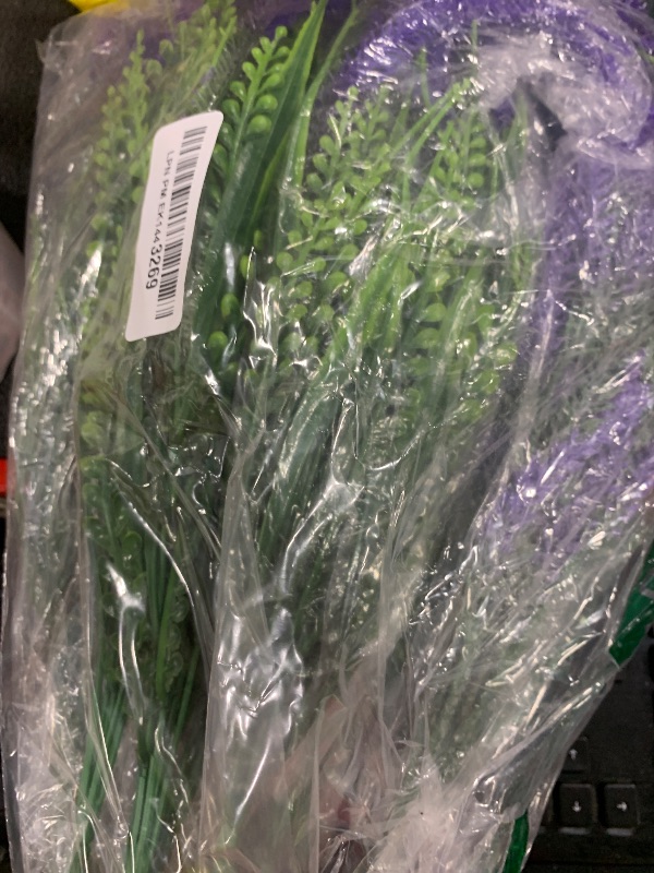 Photo 1 of 10 Bundles Artificial Plants Outdoor Fake Grass with Flowers UV Resistant Greenery Garden Porch Window Box Decorating (Purple)