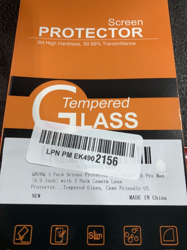 Photo 1 of QHOHQ for iPhone 16 Pro Max Screen Protector with Camera Lens Protector, [Military Grade Shatterproof], Top 9H+ Tempered Glass, Full Edge Coverage, Ultra Durable, with Installation Tool [3+3 Pack]