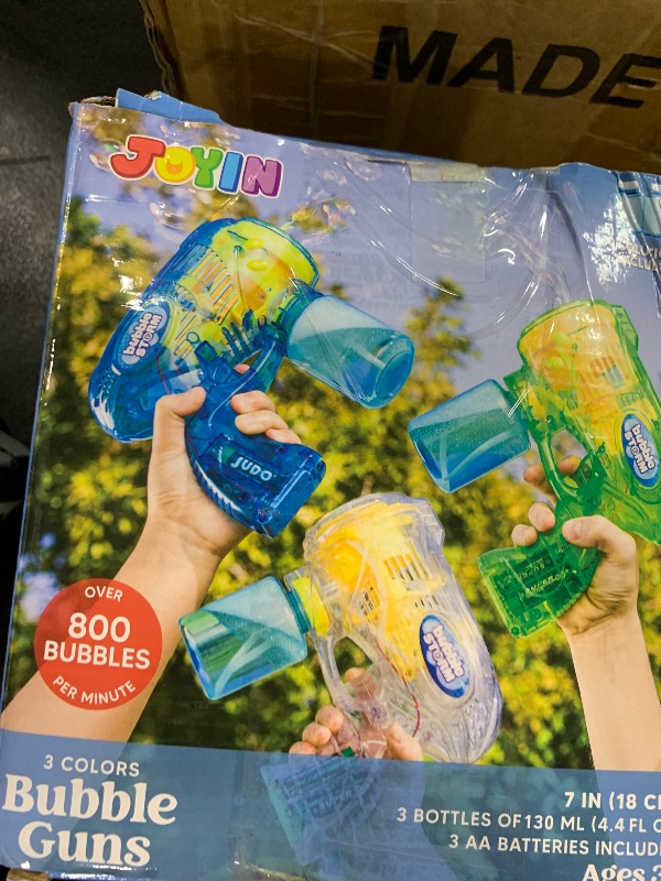 Photo 1 of JOYIN 3 Packs Bubble Guns with 3 Solutions, Automatic Bubble Maker Blower Machine for Kids, Party Favors, Summer Toy, Birthday, Outdoor & Indoor Activity, Easter