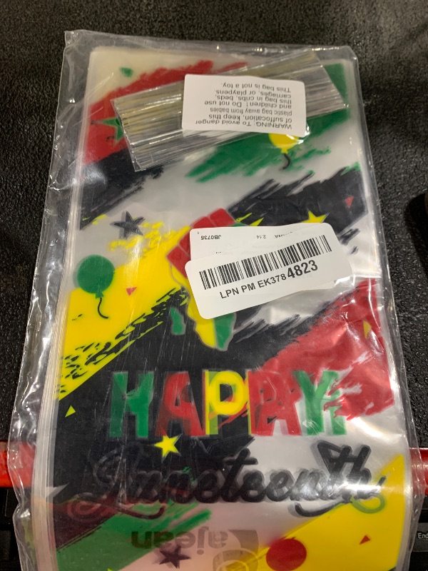 Photo 1 of 100 Pcs Juneteenth Party Cellophane Treat Bags Red Yellow Green Black Plastic Goody Gift Candy Bags with Silver Twist Ties for African Afro American Festival Celebration Happy Juneteenth Jamboree