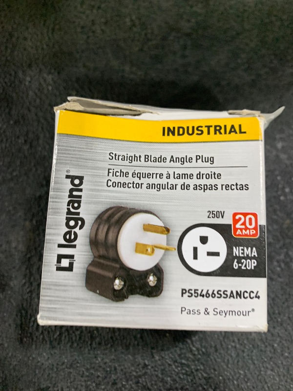 Photo 1 of Legrand Pass & Seymour PS5466SSANCCV4 20 Amp 250V Straight Blade Extra Hard Use Specification Grade Angle Plug, NEAM 6-20P, Black/White (1 Count)