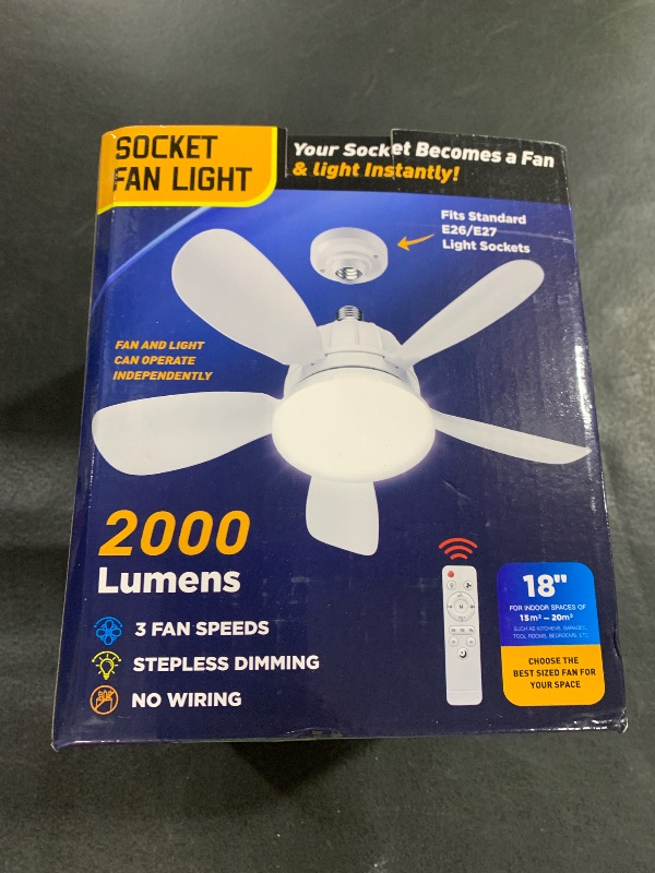 Photo 1 of OSTIVE Socket Fan Light with Remote: 18'' Small Ceiling Fans with Lights, 2000 Lumens Dimmable Led Bulb, 3 Colors 3000K-6500K, Easy Install Screw in E26 Base for Bedroom Living Room Kitchen Garage