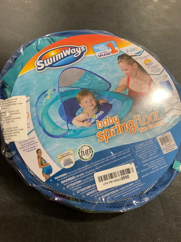 Photo 1 of SwimWays Baby Spring Float with Adjustable Canopy and UPF Sun Protection, Blue Lobster