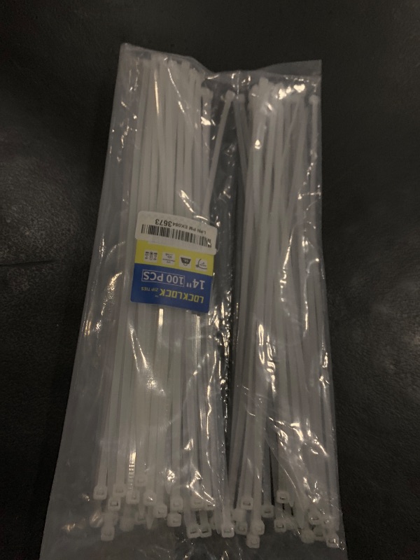 Photo 1 of White Zip Ties 14 inch (100 Pack), Clear, 50 lb, UV Resistant Cable Ties for Outdoor Use, LOCKLOCK