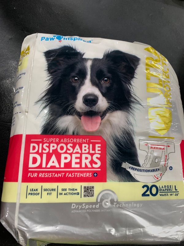 Photo 1 of Paw Inspired 20ct Disposable Dog Diapers | Female Dog Diapers Ultra Protection | Diapers for Dogs in Heat, Excitable Urination, or Incontinence (Large)
