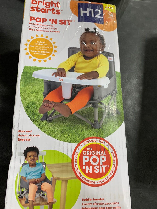 Photo 1 of Bright Starts Pop 'N Sit Portable Booster, Indoor/Outdoor Use, Floor Seat with Feeding Tray, Grey, 6 Mos - 3 Yrs