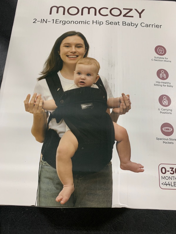 Photo 1 of Momcozy Baby Carrier with Hip Seat, 2-in-1 Forward-Facing Carry for Active Babies, Detachable Hands-Free Infant Carrier up to 44lbs, All Seasons Toddler Carrier Fits Waist Sizes up to 45 Inches, Black