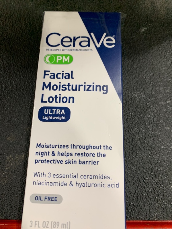 Photo 1 of CeraVe PM Facial Moisturizing Lotion, Night Cream with Hyaluronic Acid and Niacinamide, Ultra-Lightweight, Oil-Free Moisturizer for Face, 3 Ounce