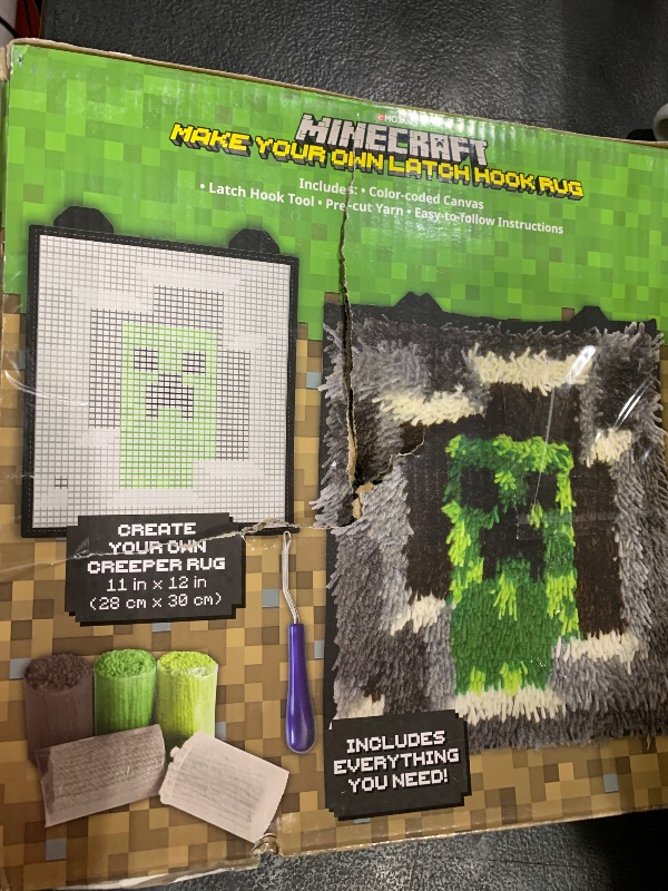 Photo 1 of Minecraft Arts & Crafts Kit for Kids - DIY Mini Rug & Stickers, Latch & Hook Creeper Rug