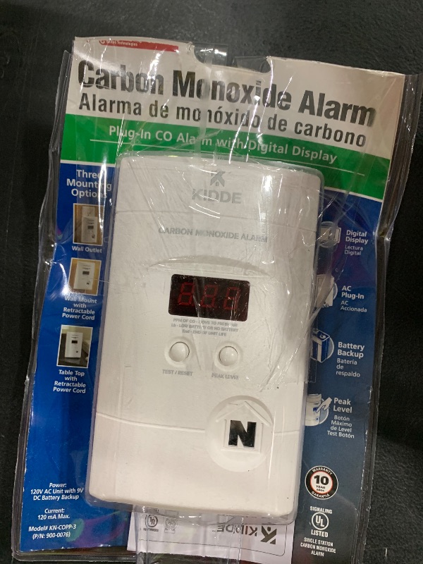 Photo 1 of Kidde Carbon Monoxide Detector, Plug In Wall with 9-Volt Battery Backup, Digital LED Display