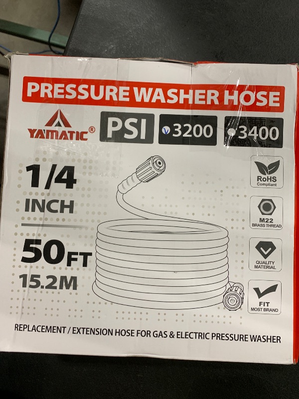 Photo 1 of YAMATIC Kink Resistant Pressure Washer Hose 50FT 1/4" M22 Brass Fitting Power Washer Hose Replacement for Ryobi, Troy Bilt, Greenworks, CRAFTSMAN Most Brand Power Washer, 3200 PSI