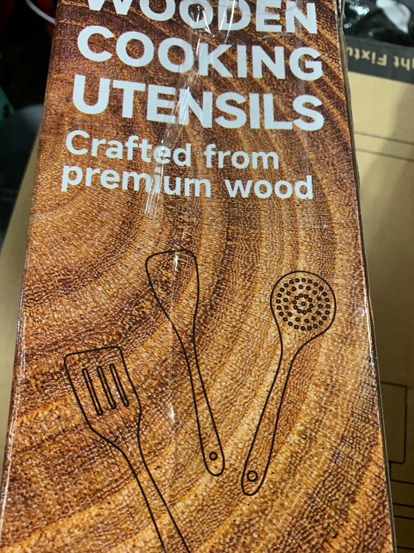Photo 1 of Wooden Spoons for Cooking - 8-Piece Wooden Kitchen Utensil Set made of Natural Solid Wood Material - Includes Spoons, Spatulas, Ladles, Strainer Spoon, Salad Fork, Mixing Spoon and Utensil Holder