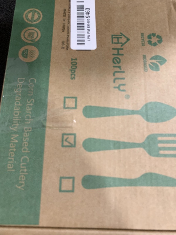 Photo 1 of HERLLY Compostable Fork,100 Biodegradable Silverware for Party,Large Disposable Utensils Eco Friendly Durable and Heat Resistant,Alternative to Plastic Fork
