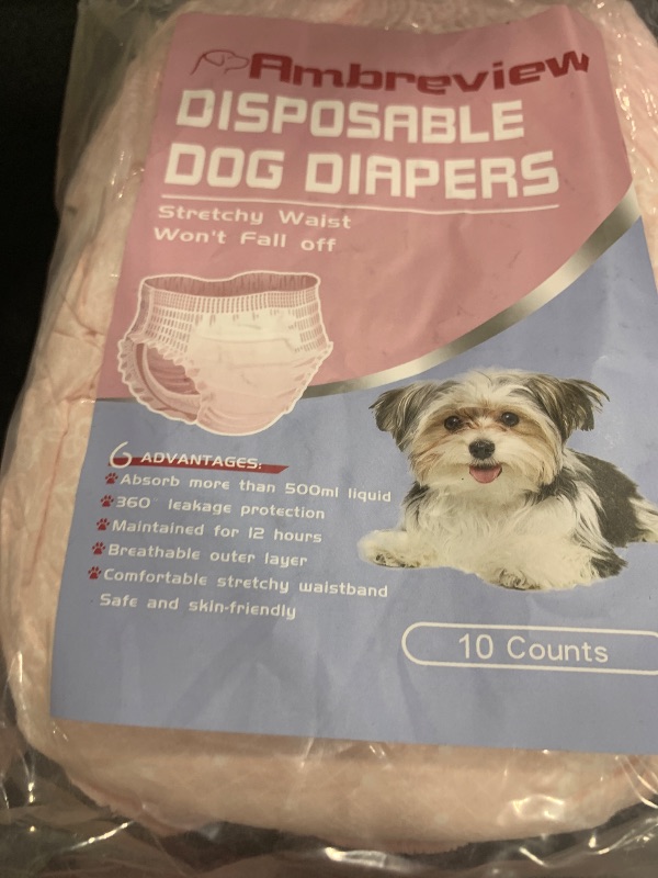 Photo 1 of Ambreview Disposable Dog Diapers Female, Just Pull It Up, Doggie Diapers for Female Dogs, Strong Absorbency | Leak Proof, for Dogs in Heat | Elderly | Disabled, L 10 PCS
