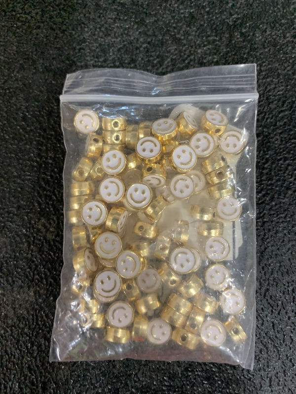 Photo 1 of LiQunSweet 100 Pcs 8mm White Enamel Happy Face Loose Beads Smiling Face Beads for Bracelet DIY Jewelry Making