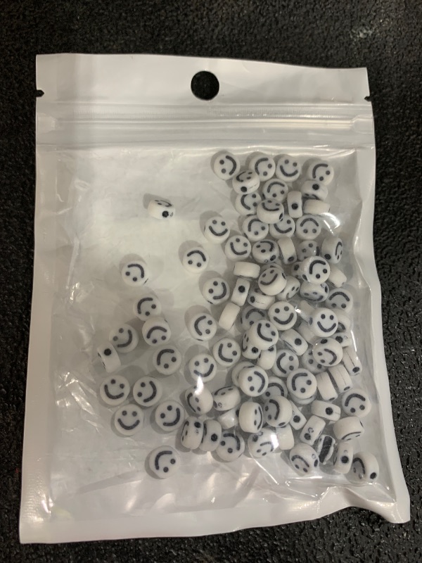 Photo 1 of Siomia 100Pcs Letter Beads - 4x7mm White Round Acrylic Alphabet & Smiley Face Beads for Jewelry Making DIY Bracelets, Necklaces & Key Chains