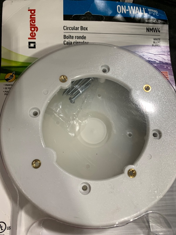 Photo 1 of Legrand - Wiremold Circular Box, On-Wall Circular Box to Use as Wiremold Electric Box, White Wiremold Circular Outlet, Wiremold Round Box, 1 Pack, NMW4