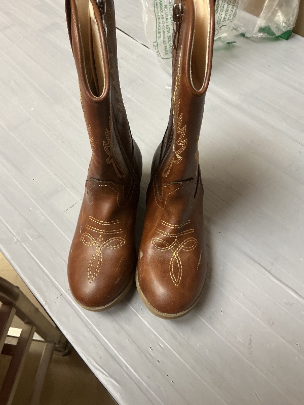 Photo 1 of LAURMOSA Cowgirl Boots Brown Mid Calf Classic Girls Western Boots Pointed Toe Zipper Toddler Cowboy Boots Horse Riding Equestrian Boots Party for Toddler Little Big Kids(L1029PBrown 3)