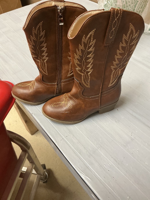 Photo 1 of LAURMOSA Cowgirl Boots Brown Mid Calf Classic Girls Western Boots Pointed Toe Zipper Toddler Cowboy Boots Horse Riding Equestrian Boots Party for Toddler Little Big Kids(L1029PBrown 3)