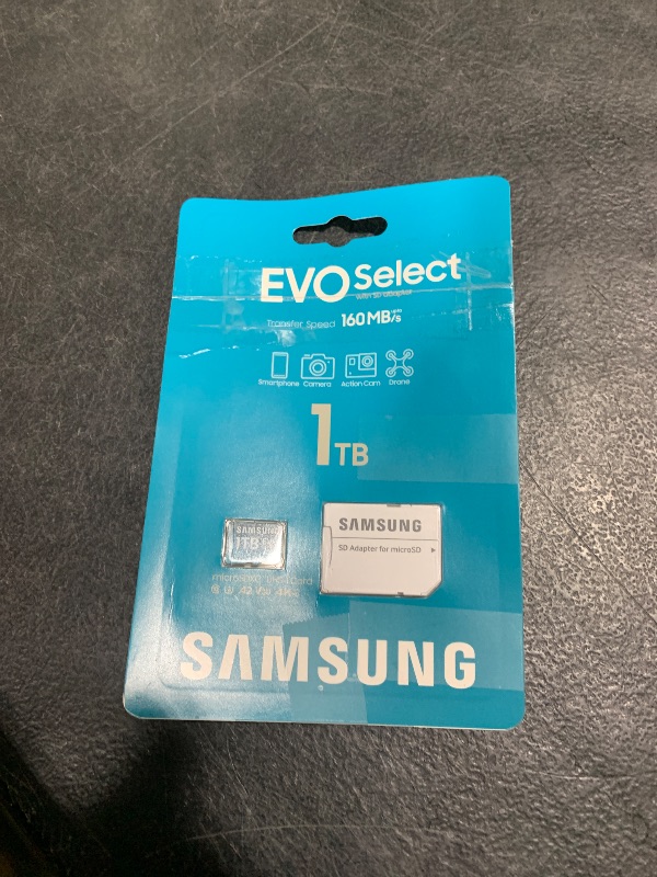 Photo 1 of Samsung EVO Select microSD Memory Card + Adapter, 1TB microSDXC, Up-to 160 MB/s, 4K UHD, UHS-I, C10, U3, V30, A2, for Mobile Phone, Smartphones, Nintendo-Switch, and Tablets (MB-ME1T0SA/AM)