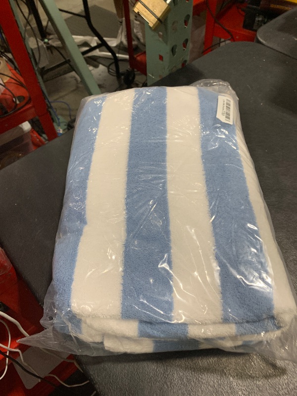 Photo 1 of Amazon Basics Sky Blue Cabana Stripe Pool & Beach Towel, 100% Cotton, Soft & Absorbent, Machine Washable, Quick Dry, Large, 2 Pack, Sky Blue, 30" x 60"