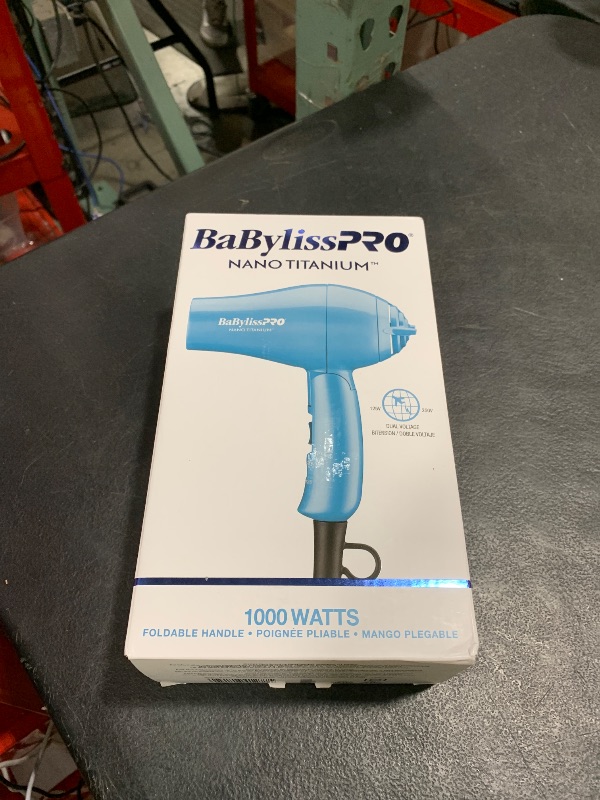 Photo 1 of BaBylissPRO Nano Titanium Travel Dryer, Blue