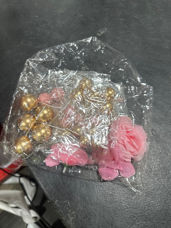 Photo 1 of Jingmore Graduation Cake Kit: Felt Cap, Diploma, Congrats Topper, 30 Beaded Flowers - Champagne Pink