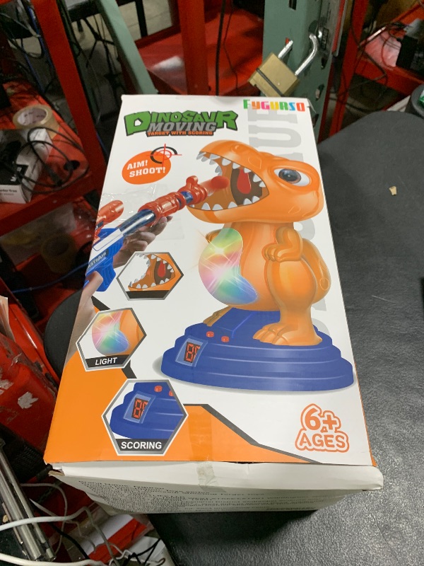 Photo 1 of fygurso Movable Dinosaur Shooting Toys for Kids 5-7 with 2 Air Pump Gun, Target Shooting Games with LED Score Record, Light & Sound, 24 Foam Balls Competition Game Gift for Boys and Girls 3-5+ Years
