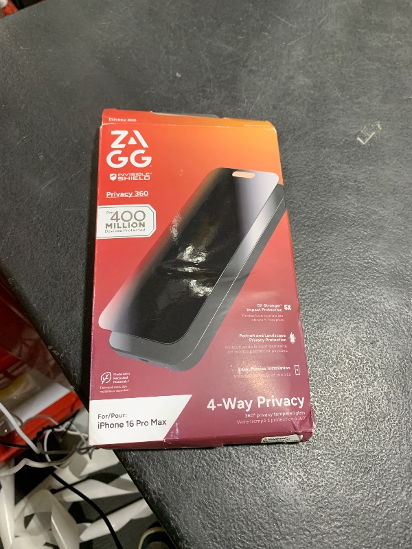 Photo 1 of ZAGG Glass Elite Privacy 360 Screen Protector for iPhone 16 Pro Max – 4-Way Privacy, Ultra-Strong Tempered Glass, 5X Stronger, Smudge-Resistant, Easy Install, Recycled Content