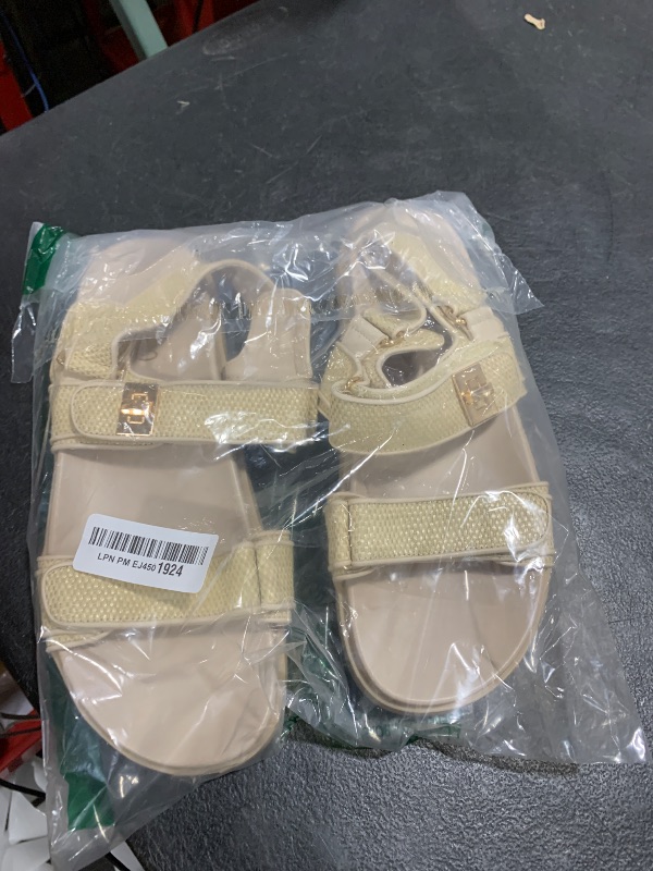 Photo 1 of Rihero Women's Flat Sandals Comfort Adjustable Velcro Double Strap Slip on Leather Footbed Raffia Sandals with Back Strap Size 10