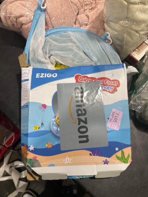 Photo 1 of EZIGO Baby Pool Float with Canopy UPF50+ Sun Protection, Inflatable Kids Pool Floats with Ocean Animal Toys for Babies 6-36 Months, Infant Swimming Float with Adjustable Safety Seat for Boys Girls