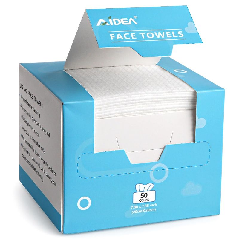 Photo 1 of AIDEA Face Towels Disposable-50Ct, Facial Cleansing Wipes for Sensitive Skin, Facial Towelettes for Makeup Removing, Nursing, Travel, Dry Wipes Face Cloths