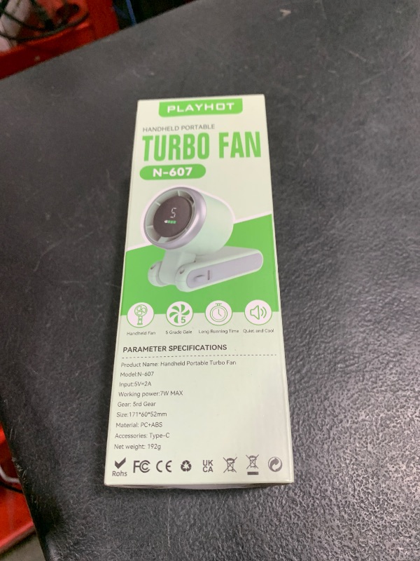 Photo 1 of PlayHot Portable Handheld Turbo Fan, 5 Gear Wind, Battery Operated, Up to 12 Working Hours, 3 IN 1 Hand Fan with Air Turbo Tech Cooling Fan for Outdoor Activities, Travel, Beach (Green)