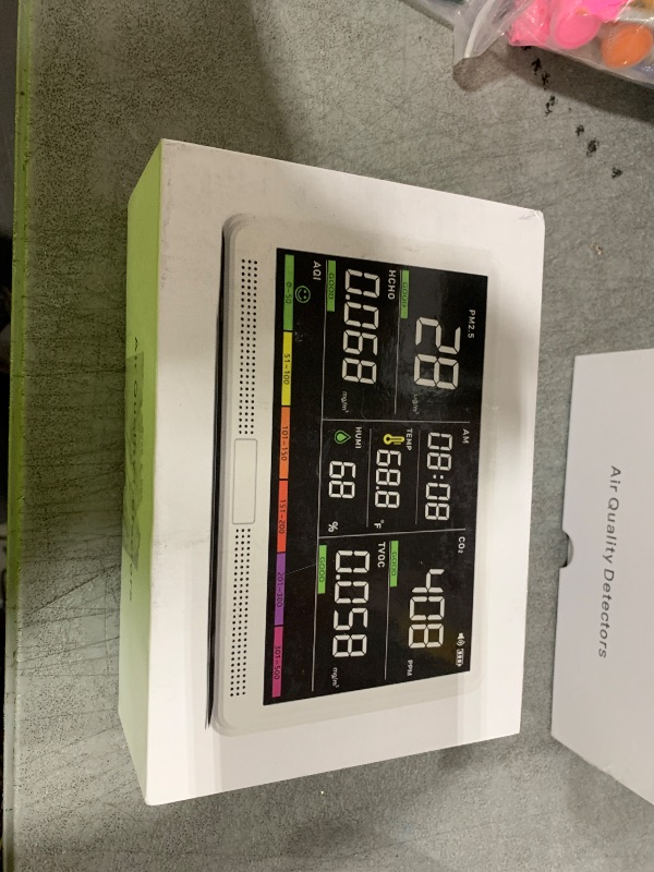 Photo 1 of Prefessionall Indoor Air Quality Monitor with 7X AQI Beep Alarms,16 in 1 Portable Real-Time Detector for PM2.5 | PM10 | CO2 | TVOC | HCHO | Temp | Hum for Home Cars Plants Pets (Sky White)