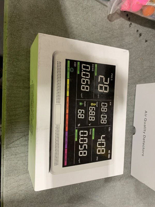 Photo 1 of Prefessionall Indoor Air Quality Monitor with 7X AQI Beep Alarms,16 in 1 Portable Real-Time Detector for PM2.5 | PM10 | CO2 | TVOC | HCHO | Temp | Hum for Home Cars Plants Pets (Sky White)
