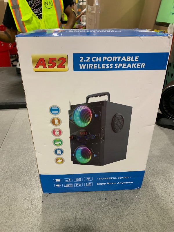 Photo 1 of Bluetooth Speakers, 60W Portable Wireless Loud Outdoor Home Party Bluetooth Speaker with Subwoofer, FM Radio, LED Colorful Lights, Microphone, Remote and Big Powerful Stereo Deep Bass Sound Boombox