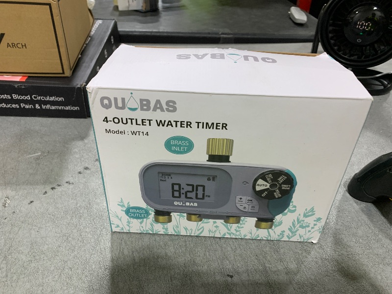 Photo 1 of QUOBAS 4 Zone Water Timer, Programmable Sprinkler Timer for Garden Hose with Rain Delay/Manual/Automatic Irrigation System, Outdoor Watering Timer for Lawn, Yard, Garden, Pool
