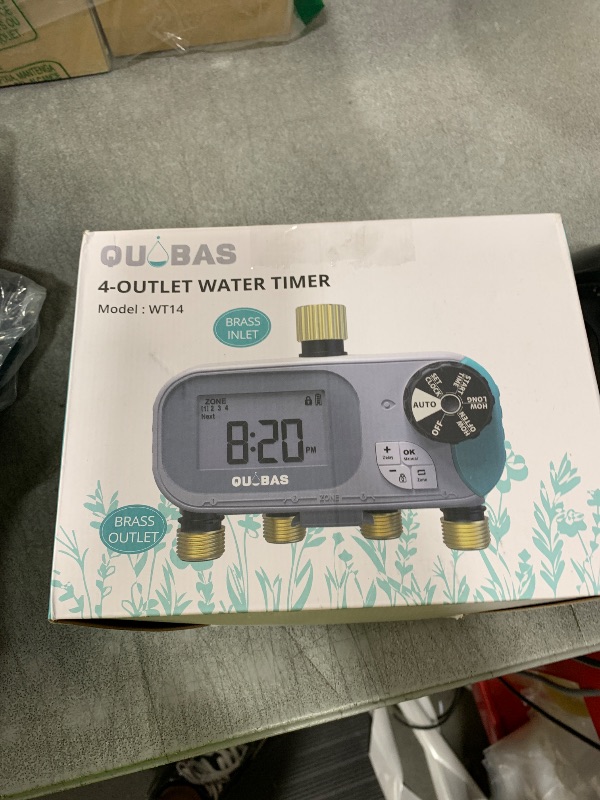 Photo 1 of QUOBAS 4 Zone Water Timer, Programmable Sprinkler Timer for Garden Hose with Rain Delay/Manual/Automatic Irrigation System, Outdoor Watering Timer for Lawn, Yard, Garden, Pool