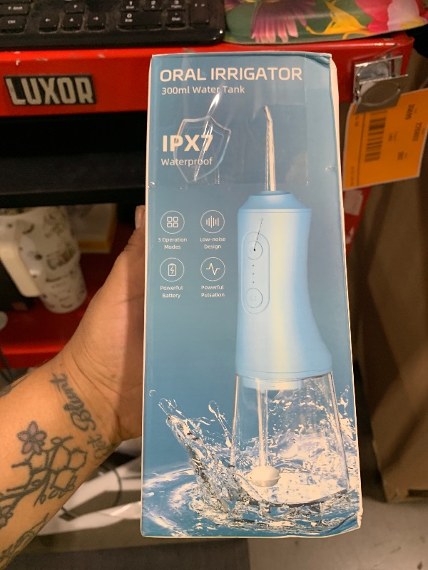 Photo 1 of Water Flosser, Water Dental Flosser Pick for Teeth, 300ML IPX7 Waterproof Oral Irrigator, 3 Modes 4 Replaceable Jet Tips, Professional Flossing Cleaning Picks for Home Travel Gums (Blue)