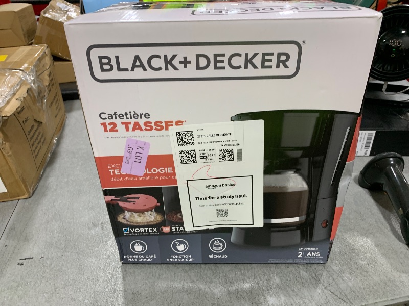 Photo 1 of BLACK+DECKER 12-Cup Coffee Maker with Easy On/Off Switch, Easy Pour, Non-Drip Carafe with Removable Filter Basket, Vortex Technology, Black