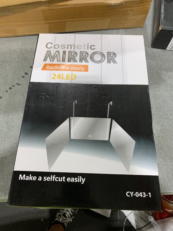 Photo 1 of HIEEY 3 Way Mirror for Hair Cutting with LED,360 Trifold with Height Adjustable Telescoping Hooks,and 5X Magnification,for Makeup and Styling (Black)