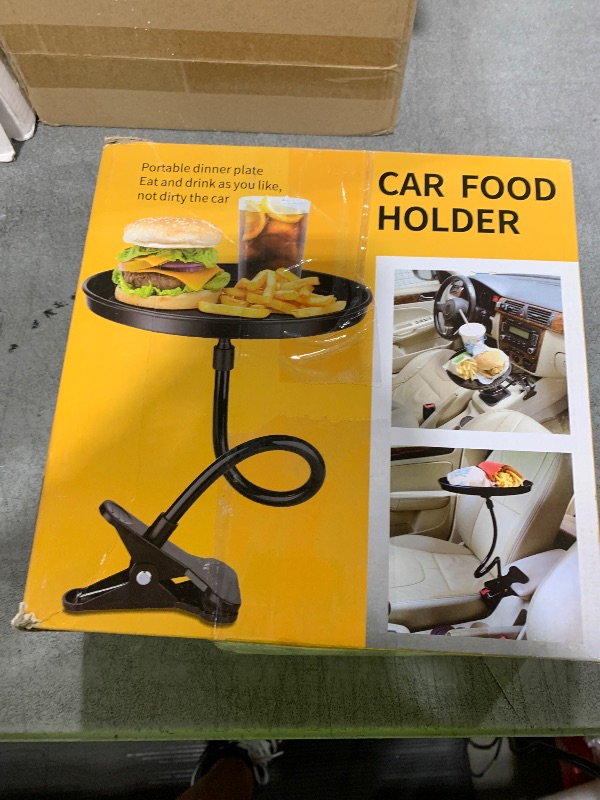 Photo 1 of Yourkar Adjustable Food Tray for Car, 360° Swivel Non-Slip Car Food Table for Drinks and Snacks, 8.7 Inches Diameter Swivel Car Clip Type Tray for Eating, Universal Car Accessories (Black)