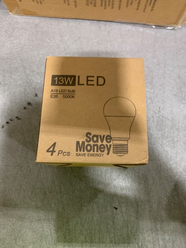 Photo 1 of LED Light Bulbs, 100 Watt Equivalent A19, 13W 5000K Daylight White 1500 Lumens Non-Dimmable Bright E26 Edison Medium Screw Bulbs for Home Bedroom Kitchen Living Room Office Lamp, 4-Pack