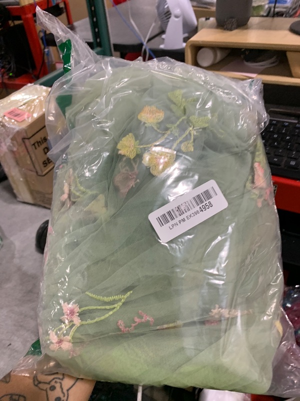 Photo 1 of LalaMira Flower Girl Dress Floral Embroidered Toddler Girls Dresses Fairy Tulle Dress for Wedding Birthday Party Photo Shoot Sage Green-12Y