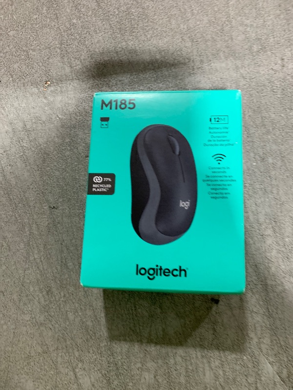 Photo 1 of Logitech M185 Wireless Mouse, 2.4GHz with USB Mini Receiver, 12-Month Battery Life, 1000 DPI Optical Tracking, Ambidextrous PC/Mac/Laptop - Swift Grey