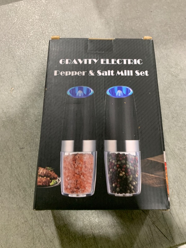 Photo 1 of Sweet Alice Gravity Electric Pepper and Salt Grinder Set, Adjustable Coarseness, Battery Powered with LED Light, One Hand Automatic Operation, 2 Pack