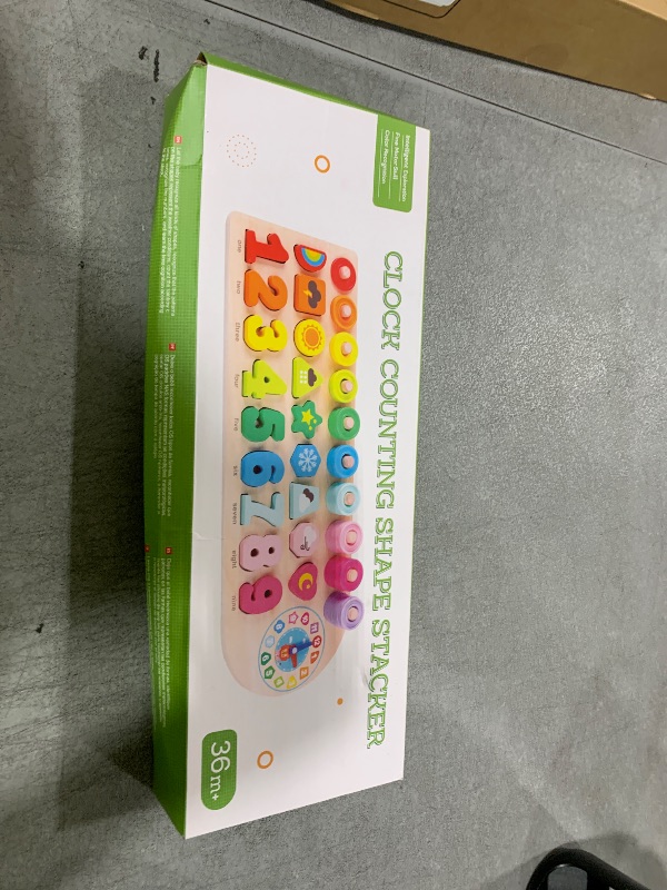 Photo 1 of QZMTOY Preschool Educational Learning Montessori Toys for Kids, Toddler Puzzles Number Shape Sorter Counting Stacker with Clock Weather, Boys Girls Activities Math Game Gift for Age 3 4 5 Years