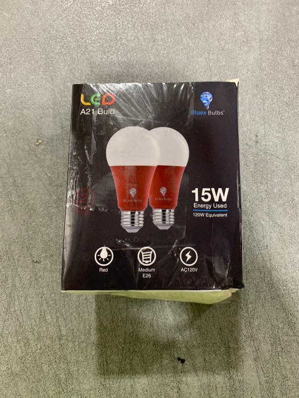 Photo 1 of Bluex Bulbs LED A21 Red Light Bulbs - 15W (120W Equivalent), E26 Base, 2 Count, 1200 Lumen - Party Decoration, Porch, Home, Holiday Lighting, Decorative Illumination